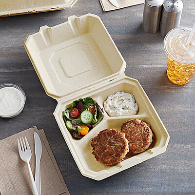 Bagasse Clamshell 8" 3-Compartment
